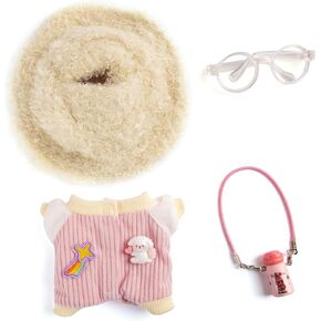 17cm Doll Clothes, Kawaii 4-Piece 17cm Clothes Dolls Outfit Set with Accessories – Pink Diamond Hat + Clear Glasses + White Camera + White Smily Shirt(Doll Not Included)