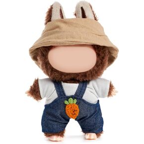 17cm Doll Clothes Cute 3 Piece Set Clothes for Doll Accessories Overalls + T-Shirt + Cute Hat Outfit(No Doll Included)(LBB Clothes 15)