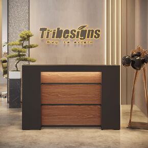 Tribesigns Modern Reception Desk with LED Lights, 63 Inches Front Counter Table for Reception Room, Lobby, Beauty Salon, Retail, Large Checkout Counter for Store Shop Clinic Office (Black&Brown)