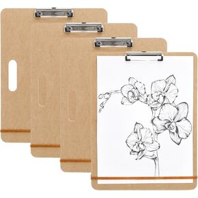 Frcctre 4 Pack 13x17 Inch Artist Sketch Boards with Handle, Portable Wooden Artist Drawing Boards Art Clipboards with Clip and Rubber Bands for Class or Studio Sketching, Drawing, Painting