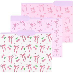 12 Pack Pink Bow File Folders for Women, Cute Coquette Decorative Folders, 1/3 Cut Tab for Filing Cabinet Home Office Classroom Supplies 9 x 12 Inch