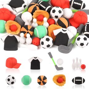 CCINEE 27Pcs 3D Sports Balls Erasers for Kids, Fun Classroom Pencil Erasers Novelty Football Basketball Eraser Bulk for Party Favor Gifts Bag Stuffers School Classroom Prize Reward