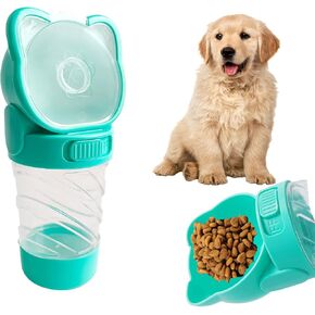 Dog Water Bottle Portable,Leak Proof Puppy Water Bottle Dispenser with Food Container,Lightweight Travel Water Bowl for Dogs Outdoor Walking Travel Hiking(19 OZ,White)