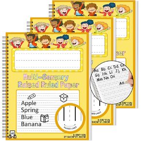 Raised Ruled Book Handwriting Paper 8.5"x11" Primary Writing Paper for Kids with ADHD 0.63" Spacing Multi-Sensory Ruled Handwriting Tablet Dysgraphia Pad for Kindergarten Lower Grade Children（1）