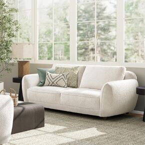84-inch White Chenille Puffy Arm Sofa - Removable Back Cushions, Pet-Friendly & Flange Seam Comfort