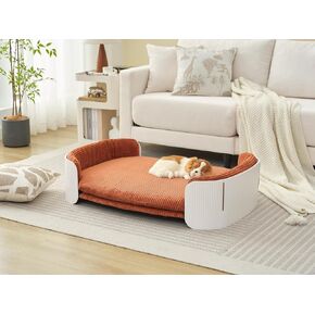Comfort for Cats with Elevated Scandinavian Style Pet Sofa, Removable Mattress Cover, Medium to Large Pets, Brown and White