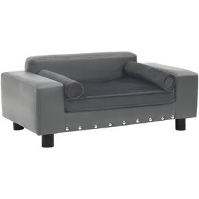 Pet Sofa Plush and Faux Leather, Comfortable for Small Dogs and Cats, Sturdy Wooden Frame, Gray