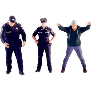 B Baosity 3 Pieces 1:64 Scale Tiny Cops and Thief Figures Diorama Scenery Desktop Ornament Micro Landscape Hand Painted Figurines Decor