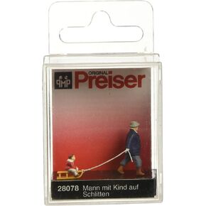 Preiser 28078 Individual Figures, Sports & Recreation Man Pulling Child on Sled HO Scale Figure