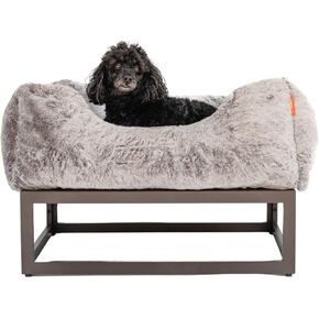 FUZI Elevated Dog Bed Large with Extra Cover, Luxury Raised Dog Beds, Removable and Machine Washable Bed Cover, Indoor/Outdoor Orthopedic Pet Bed, Large 36x29x16 Soft White and Black Base