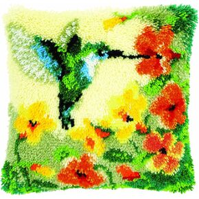 Vervaco 1-Piece Latch Hook Cushion Hummingbird and Flowers,Green
