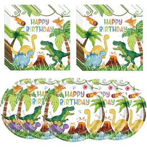 40 Pcs Dinosaur Plates and Napkins, Watercolor Dinosaur Birthday Party Supplies, Theme Party Decoration, for Boys Kids