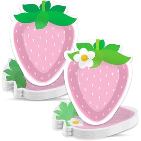 50 Count Strawberry Party Paper Plates Strawberry Theme Shortcake Dessert Cake Disposable Plates for Birthday Parties, Weddings, Baby Showers Decorations Supplies