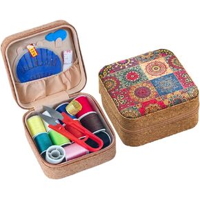 Sewing Box,Portable Travel Sewing Kit ，Vintage Soft Wood Print Sewing Kit,Mini Sewing Kits Storage Box,with 11 Color Thread, Scissors, Needles, Tape Measure and Other Accessories (Sunflower)