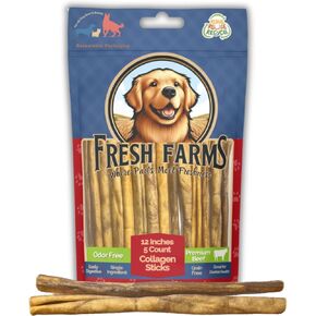 Natural Collagen Sticks for Dogs 5 Pack - 12 Inches – Long-Lasting Alternative to Bully Sticks, Rawhide-Free Collagen Chews w/Chondroitin & Glucosamine for Joint Support & Dental Health