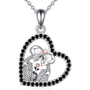 ZPMMPZ Skull Necklace for Men Women 925 Sterling Silver Skull Rose Necklace Skull Rose Red Crystal Necklace Halloween Christmas Birthday Gift in Kuwait