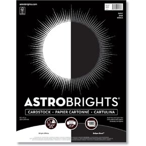 Astrobrights Cardstock, 8.5" x 11", 65 lb./176 gm, Black & White Assortment, 100 Sheets (91647)