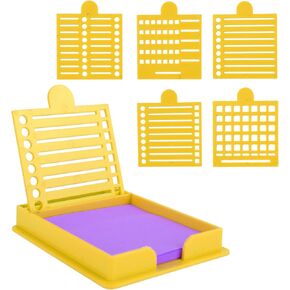 Sticky Note Holder with Five Different Stencils, Line Box Drawing Templates Post Note Dispenser with Anti-Skidding Mats for 3x3in Sticky Notes for Room Office School Desk Organizer(Gray)