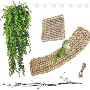 Seagrass Hammock for Bearded Dragon,Large Reptile Hammock with Suction Cups Lizard Lounger Bed Jungle Climber Vines Chameleon Terrarium Habitat Decor for Bearded Dragons,Geckos,Snakes