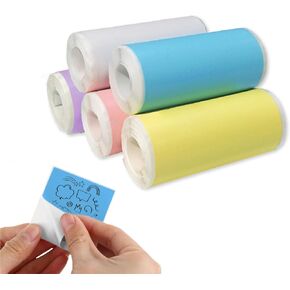 5 Rolls Colored Thermal Sticker Paper for Mini Printer, Self-Adhesive Thermal Printing Paper, Pink, Yellow, Blue, White, Purple, 57 x 25mm, Sticky Mini Printer Paper for Photos, Notes, To-Do Lists