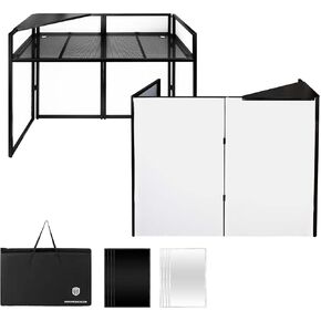 DJ Foldable Facade Booth with Table Panel 24x48 Inch, Black Metal Frame Replaceable White and Black Scrims with Carry Bag