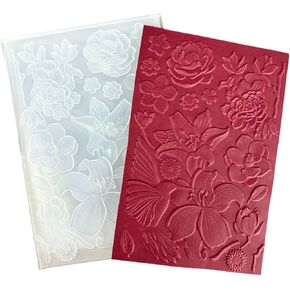 3D Hummingbird and Flowers Embossing Folders for Card Making, 3 d Lily Floral Texture Embossing Folder Template for DIY Paper Crafting Scrapbooking Polymer Clay Decoration