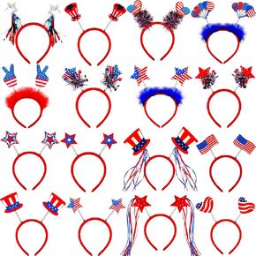 16 Pack Patriotic Head Boppers Headbands for 4th of July Independence Day, American Flag Headbands, Headwear for Patriotic Theme Parties, Parades, Events, Unisex, One Size Fits Most