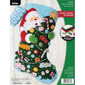 Bucilla, Santa's Candy Christmas, Perfect for DIY Arts and Crafts Felt Applique 18" Stocking Making Kit