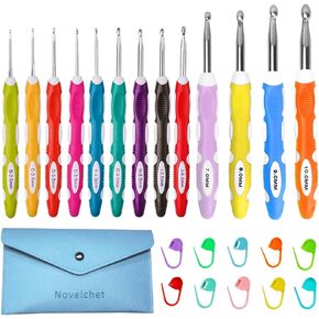 13Pcs Ergonomic Crochet Hook Set with Case, Crochet Hooks for Arthritic Hands,Crochet Hook Size 2mm-10mm (B-N)