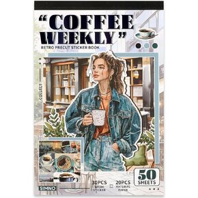 Scrapbooking Stickers - 500 Pre-Cut Washi Stickers & 20 Scrapbook Papers Coffee and People Sticker Books for journaling Scrapbooking Supplies