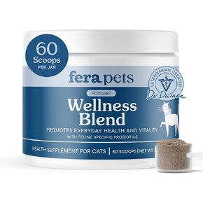 Fera Pet Organics Multifunction Cat Supplement - 60 Scoops - Vet Created Supplement with Cat Probiotics, Lysine, and Taurine, for Overall Joint and Immune Support - Powdered Food Topper