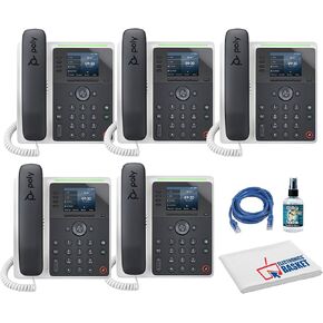 5X Poly Plantronics Edge E220 IP Desk Phone (82M87AA) Bundle Including: Phone Cleaner, Ethernet Cable, Fiber Cloth