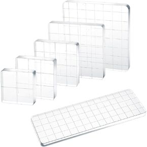 6 Pcs Acrylic Stamp Blocks, Clear Acrylic Stamping Block with Grid Lines for DIY Crafts, Scrapbooking and Card Making