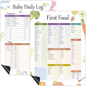 Baby's First Foods Tracker Fridge Magnet, Foods Before 1 Checklist Magnet, Reusable Daily Food Log, Baby Food Chart for New Parents,Nanny, Babysitter 13.8 x 10.2inches