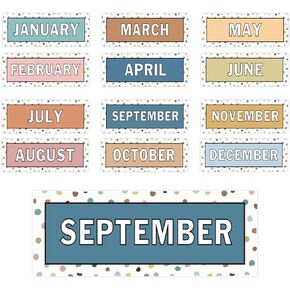 Whaline 12Pcs Months of The Year Bulletin Board Set Boho Color Monthly Headliners Calendar Month Headers for Classroom Decoration