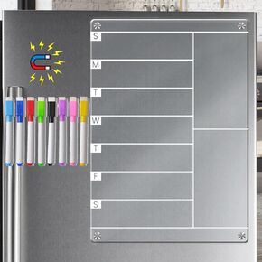 Magnetic Calendar for Refrigerator，Dry Erase Calendar for Fridge，Calendar Board，Clear Monthly Planner with 8 Color Markers，16.5 * 11.7inch(Weekly)