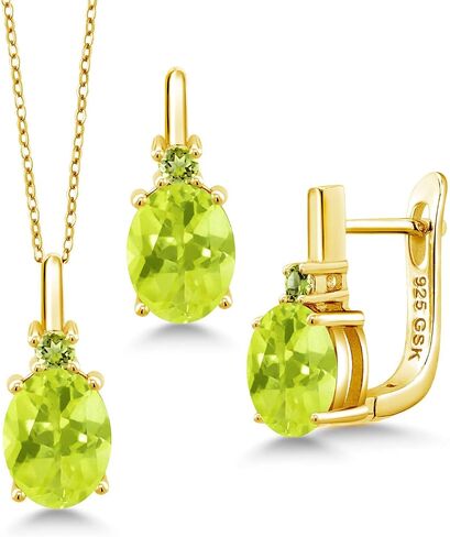 Gem Stone King 18K Yellow Gold Plated Silver Green Simulated Emerald and Green Peridot Pendant and Earrings Jewelry Set For Women (6.97 Cttw, with 18 Inch Chain) in Saudi Arabia