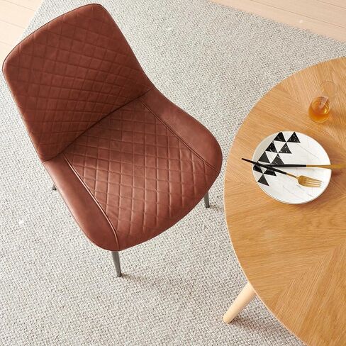 Modern Dining Room Chairs Set of 4, Mid Century Leather Kitchen Dining Accent Chairs Upholstered Soft Restaurant Receptions Chairs Curved Backrest with Metal Legs, Brown in Saudi Arabia