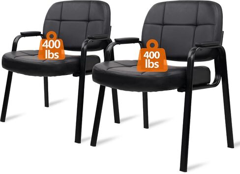 CLATINA Big Tall 400 lbs Waiting Room Chair with Padded Arms, Leather Office Guest Chairs No Wheels for Conference Reception Room and Elderly Home Desk Lobby Side Black, 2PK in Kuwait
