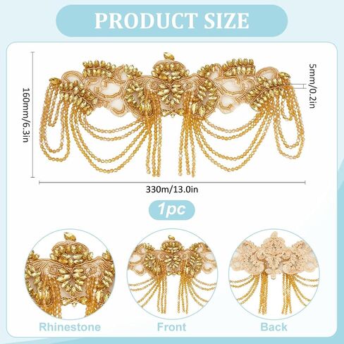 Mayjoydiy White Hinestonshones thebilish زينة 6.3x13 بوصة بقع الكتف بقع الخياطة على ترتر الماس لزفاف ملحقات DIY حزام الخصر الزخرفة in Saudi Arabia