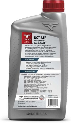 TRIAX DSG-DCT ATF قابض مزدوج اصطناعي بالكامل، حشو مدى الحياة، لجميع عمليات نقل القابض المزدوج، تحول سرعة عالي الأداء مع SureShift بدون إضافات قابلة للانزلاق (1 Qt) in Kuwait