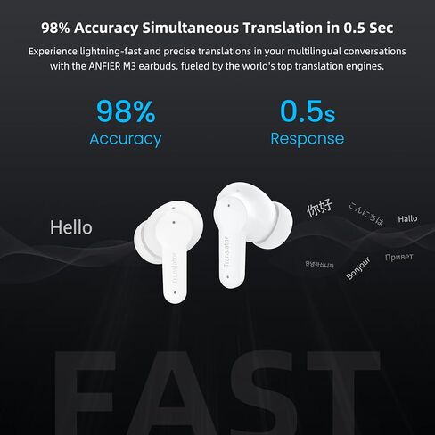 Language Translator Earbuds Sliding Design Offline Support 144 Languages & Accents Translation Music and Calling 3-in-1 Wireless Translator Device with APP Fit iOS & Android in Saudi Arabia