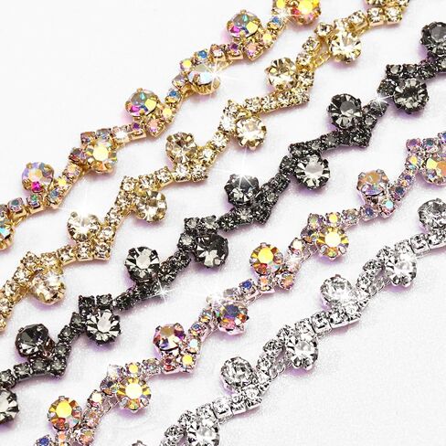 3 Yards Rhinestone Trim Chain Gold Rhinestone Applique for Wedding Dress Belts Garters Headpieces Decoration, Sewing Diamond Fringe Ribbon Trim for Craft Bridal Costume, Gold Clear in Saudi Arabia