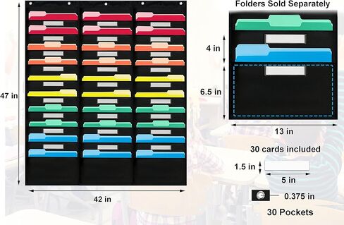 - منظم مجلد معلق على الحائط مكون من 5 جيوب مع 3 خطافات وفتحات لبطاقة الاسم - منظم ملفات معلق لتنظيم الفصل الدراسي، منظم مكتب - منظم معلق من البوليستر in Kuwait