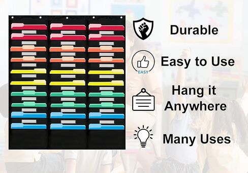 - منظم مجلد معلق على الحائط مكون من 5 جيوب مع 3 خطافات وفتحات لبطاقة الاسم - منظم ملفات معلق لتنظيم الفصل الدراسي، منظم مكتب - منظم معلق من البوليستر in Kuwait