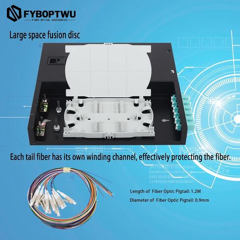 FYBOPTWU-24 Duplex Mutilmode 48 Port LC-OM3 Fiber Optic Rack Mount Enclosure Box + Splice Trays Fiber LC-UPC Kit (Include Pigtail & Couplers), 48 Core LGX Patch Panel Box fits for 19" Racks Cabinet in Saudi Arabia