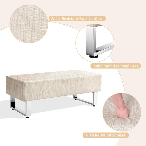 LUCKYERMORE Faux Leather Bench, Black, 48"x20" Upholstered Padded Seat for Reception, Waiting Room, Office Lobby in Kuwait