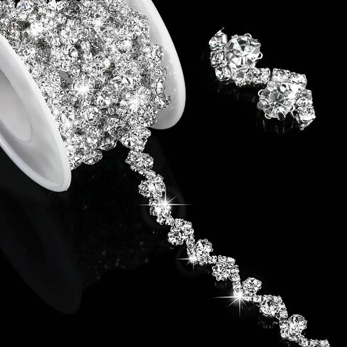3 Yards Rhinestone Trim Chain Gold Rhinestone Applique for Wedding Dress Belts Garters Headpieces Decoration, Sewing Diamond Fringe Ribbon Trim for Craft Bridal Costume, Gold Clear in Saudi Arabia