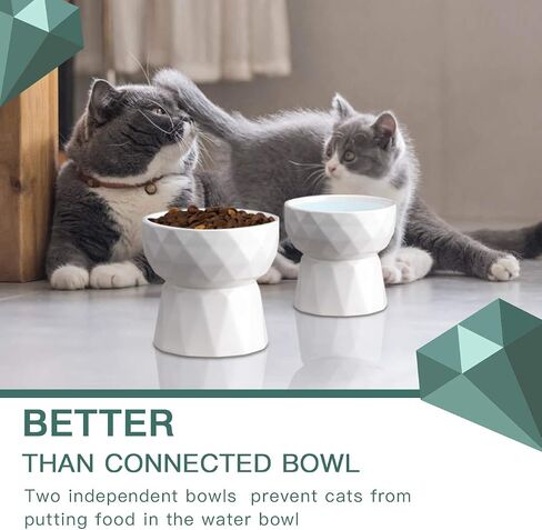 Frewinky Ceramic Cat Bowls Anti-Vomiting, Raised Food and Water Bowl Set for Cats and Small Dogs, 13.5 Oz in Saudi Arabia