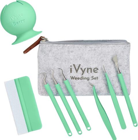 iVyne (8pcs) Premium Vinyl Weeding Tool Kit & Weeding Scrap Collector Soft Grip Tools with Berry, Weeder, Tweezers, Picker Or Hook, and Scraper Set for Silhouette Cameos & Cricut - Green in Saudi Arabia